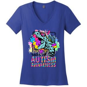 Dinosaur Autism Awareness Cute Gift Women's V-Neck T-Shirt