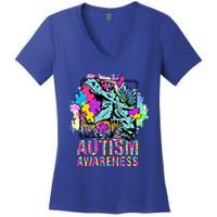 Dinosaur Autism Awareness Cute Gift Women's V-Neck T-Shirt