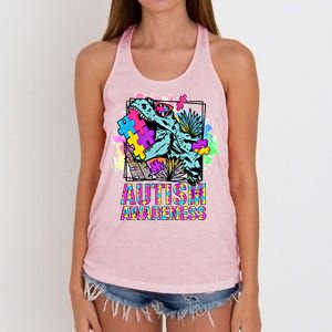 Dinosaur Autism Awareness Cute Gift Women's Knotted Racerback Tank