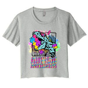 Dinosaur Autism Awareness Cute Gift Women's Crop Top Tee