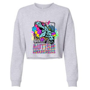 Dinosaur Autism Awareness Cute Gift Cropped Pullover Crew