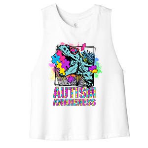 Dinosaur Autism Awareness Cute Gift Women's Racerback Cropped Tank