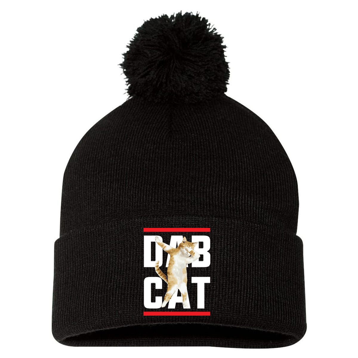 Dab Cat Dabbing Pom Pom 12in Knit Beanie