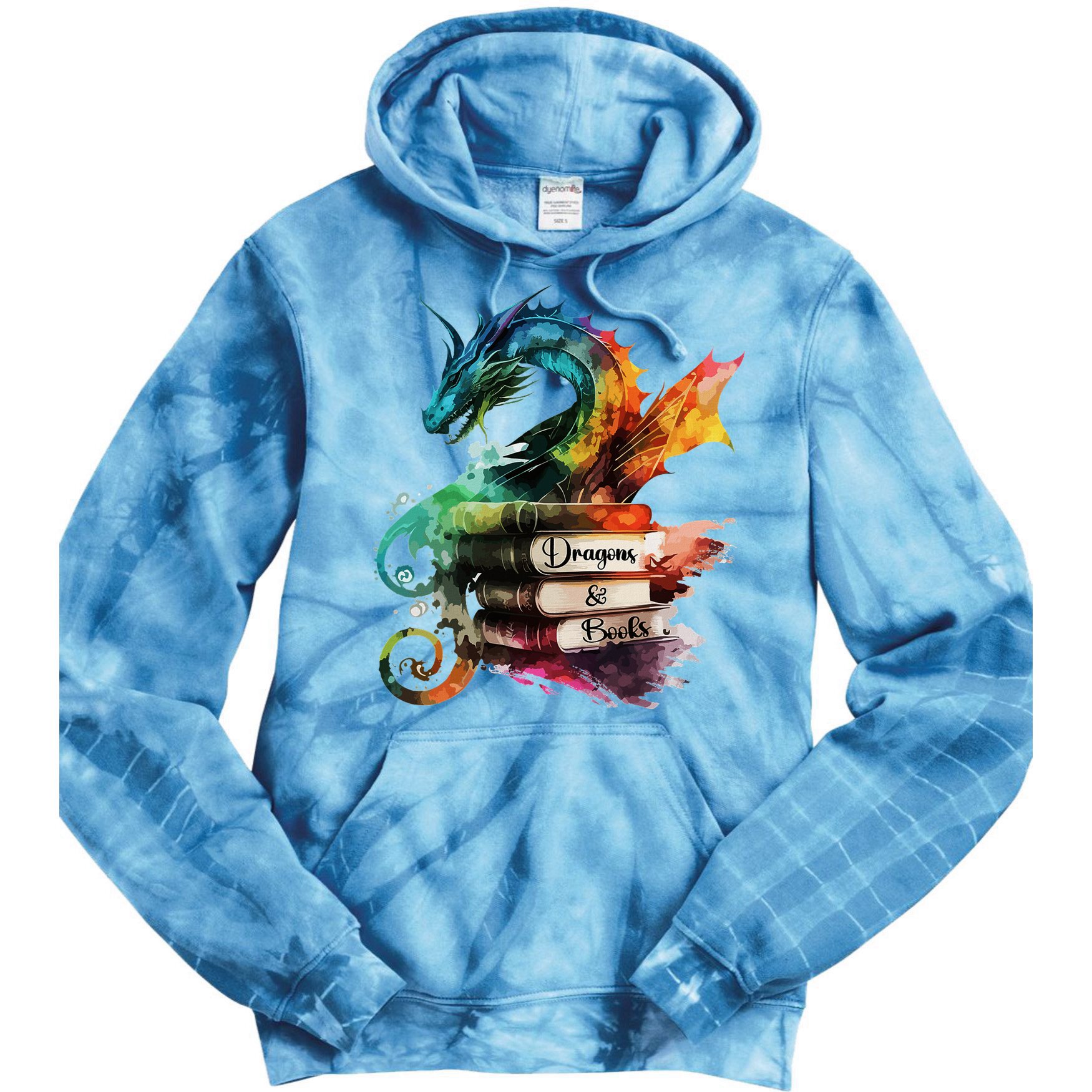 Dragons And Books Watercolor Fantasy Dragon Lover Theme Tie Dye Hoodie