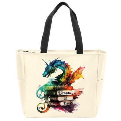 Dragons And Books Watercolor Fantasy Dragon Lover Theme Zip Tote Bag