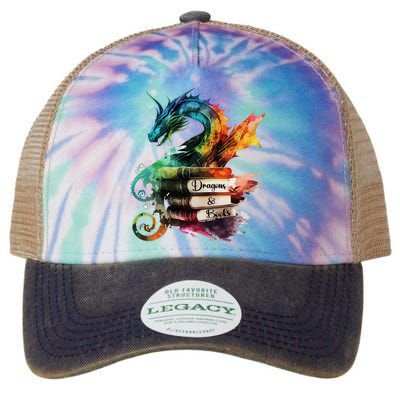 Dragons And Books Watercolor Fantasy Dragon Lover Theme Legacy Tie Dye Trucker Hat