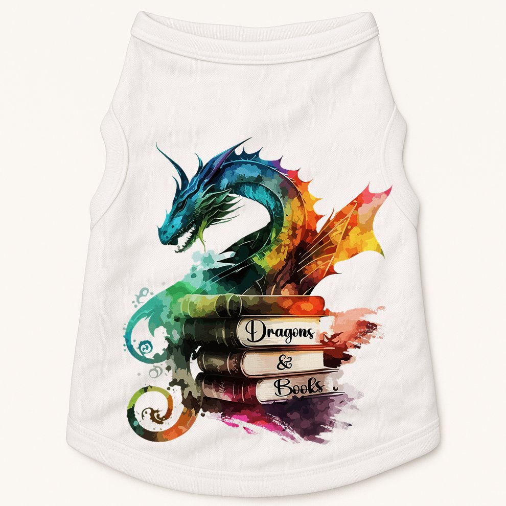 Dragons And Books Watercolor Fantasy Dragon Lover Theme Doggie Tank