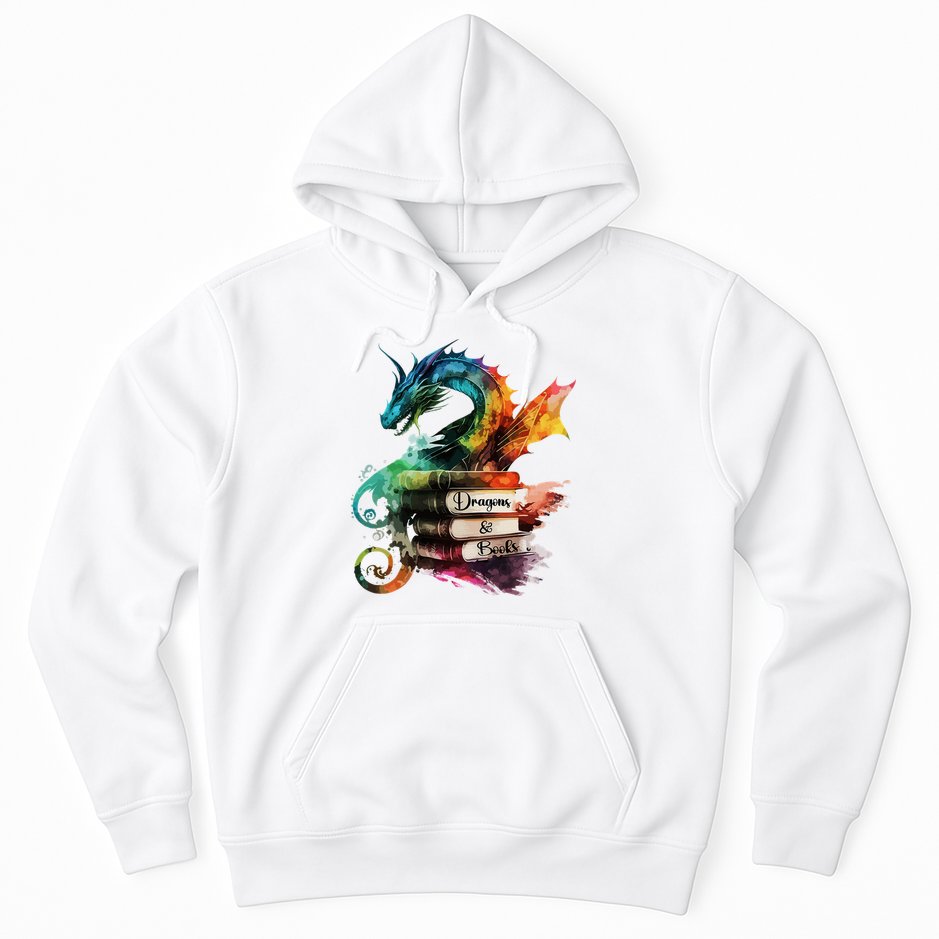 Dragons And Books Watercolor Fantasy Dragon Lover Theme Hoodie