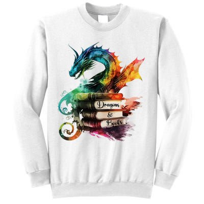Dragons And Books Watercolor Fantasy Dragon Lover Theme Sweatshirt