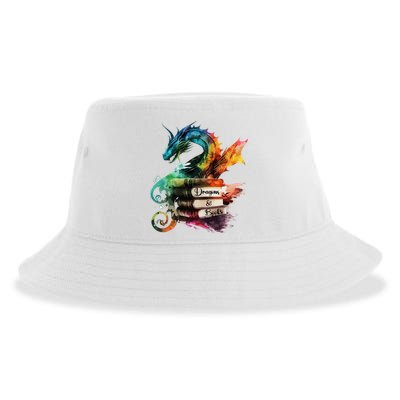 Dragons And Books Watercolor Fantasy Dragon Lover Theme Sustainable Bucket Hat
