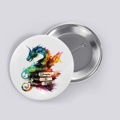 Dragons And Books Watercolor Fantasy Dragon Lover Theme Button