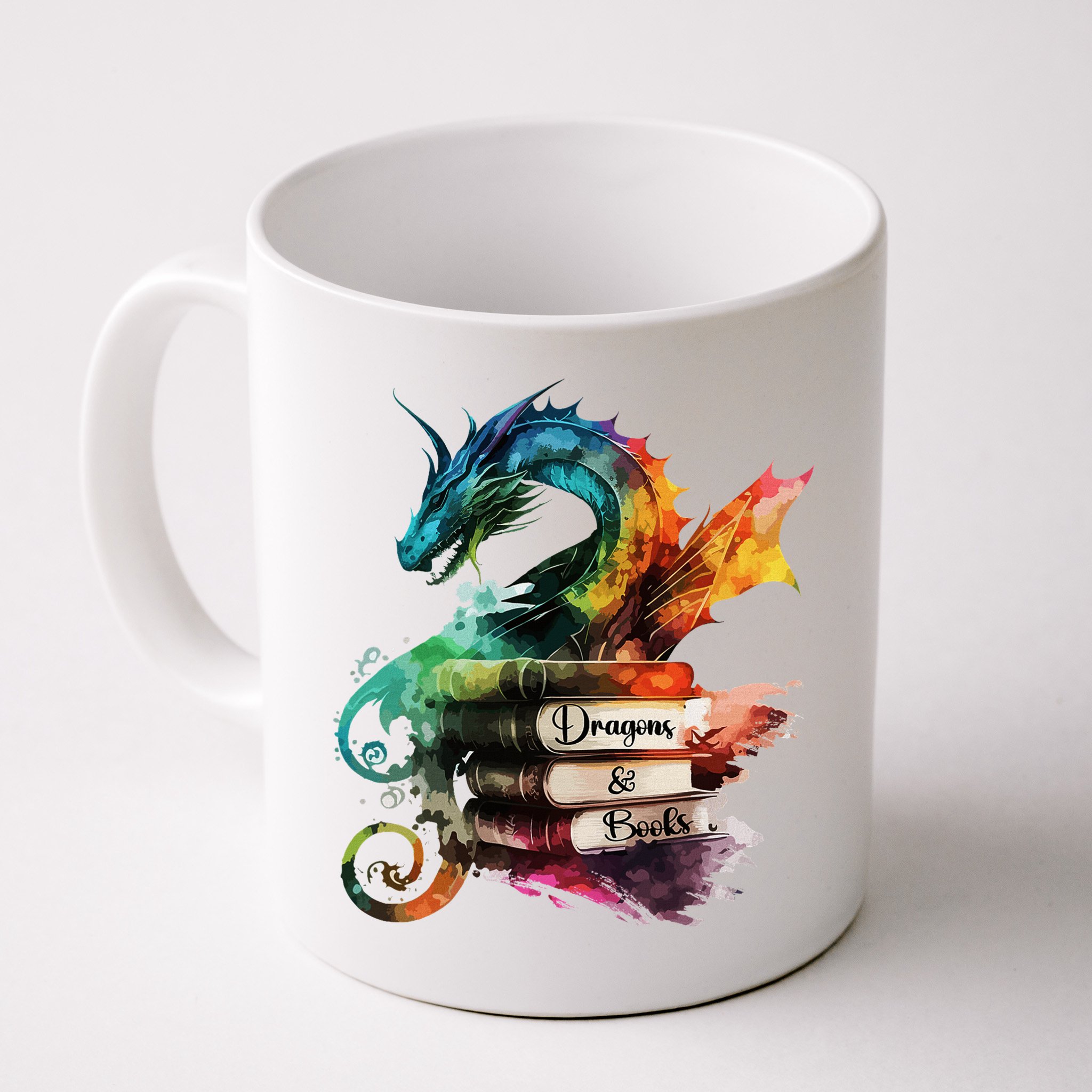 Dragons And Books Watercolor Fantasy Dragon Lover Theme Mug