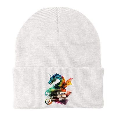 Dragons And Books Watercolor Fantasy Dragon Lover Theme Beanie