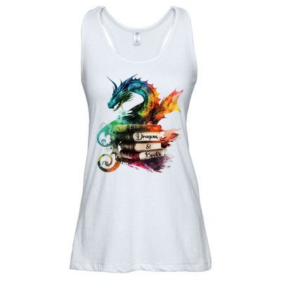 Dragons And Books Watercolor Fantasy Dragon Lover Theme Ladies Essential Flowy Tank