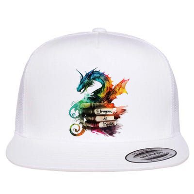 Dragons And Books Watercolor Fantasy Dragon Lover Theme Flat Bill Trucker Hat