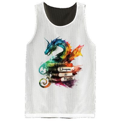 Dragons And Books Watercolor Fantasy Dragon Lover Theme Mesh Reversible Basketball Jersey Tank