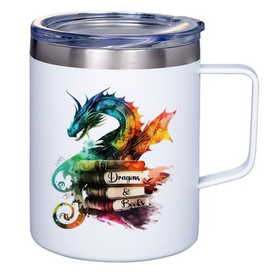 Dragons And Books Watercolor Fantasy Dragon Lover Theme 12oz Stainless Steel Coffee Mug