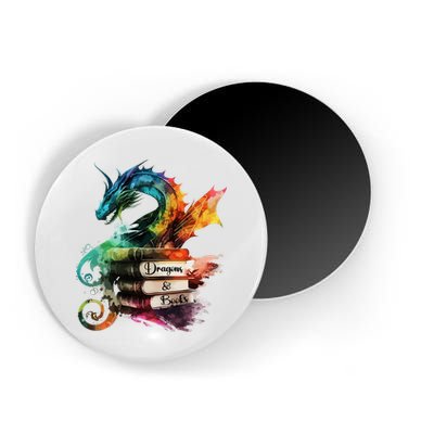 Dragons And Books Watercolor Fantasy Dragon Lover Theme Magnet