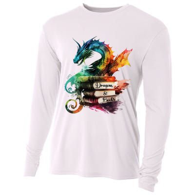 Dragons And Books Watercolor Fantasy Dragon Lover Theme Cooling Performance Long Sleeve Crew