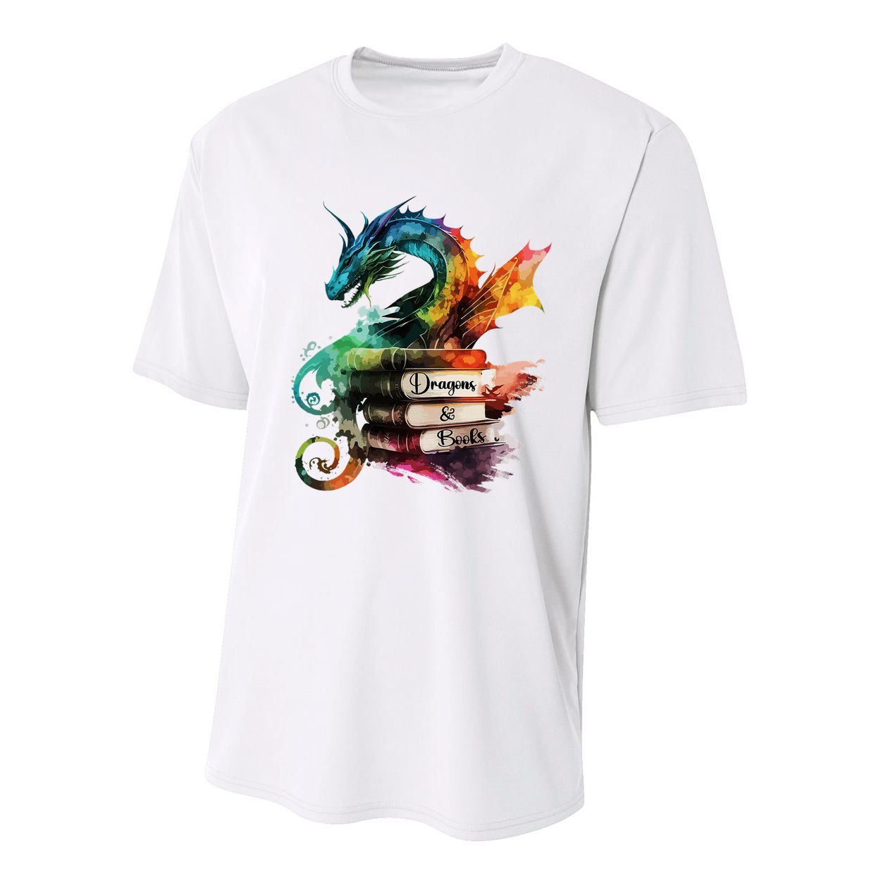 Dragons And Books Watercolor Fantasy Dragon Lover Theme Youth Performance Sprint T-Shirt