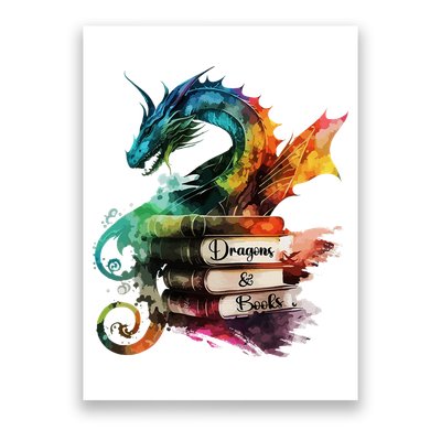 Dragons And Books Watercolor Fantasy Dragon Lover Theme Poster