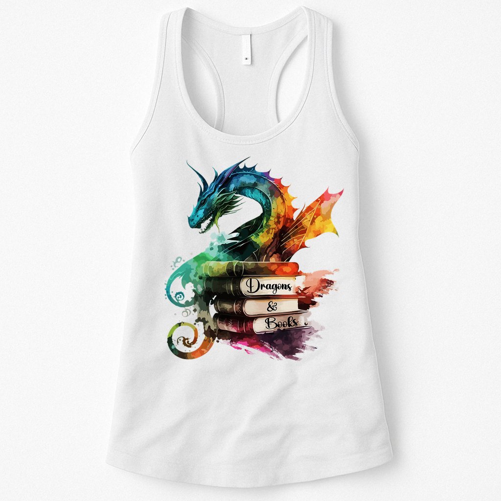 Dragons And Books Watercolor Fantasy Dragon Lover Theme Womens Tank Top