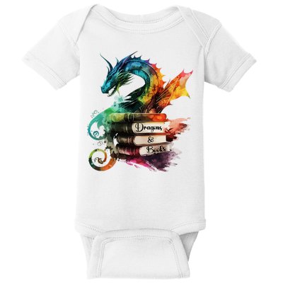 Dragons And Books Watercolor Fantasy Dragon Lover Theme Baby Bodysuit