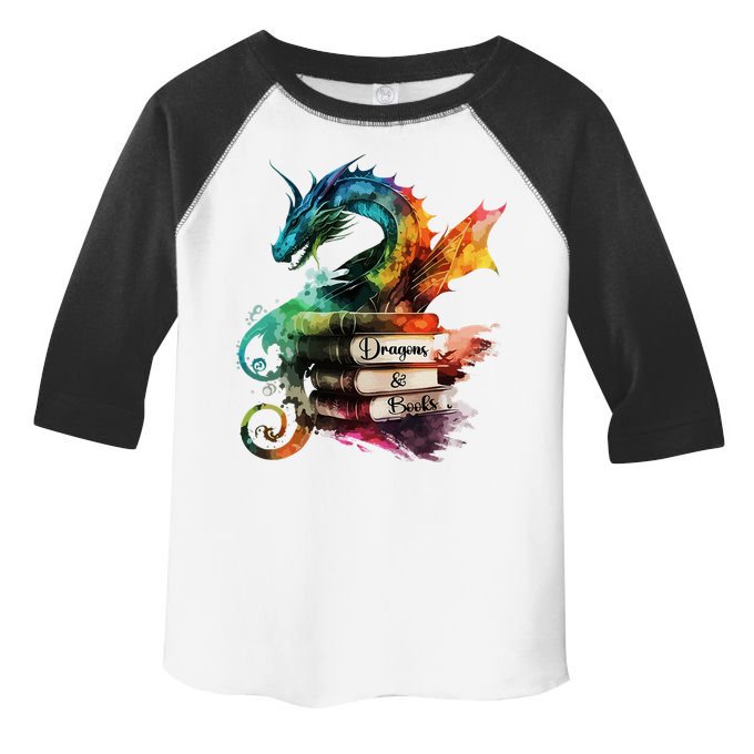Dragons And Books Watercolor Fantasy Dragon Lover Theme Toddler Fine Jersey T-Shirt