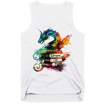 Dragons And Books Watercolor Fantasy Dragon Lover Theme Tank Top