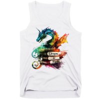 Dragons And Books Watercolor Fantasy Dragon Lover Theme Tank Top