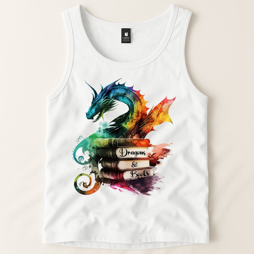 Dragons And Books Watercolor Fantasy Dragon Lover Theme Tank Top