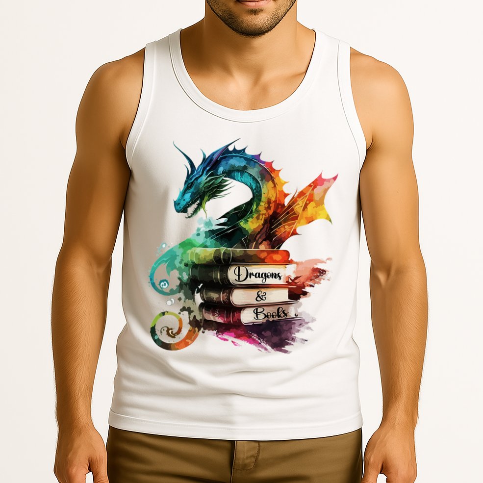 Dragons And Books Watercolor Fantasy Dragon Lover Theme Tank Top