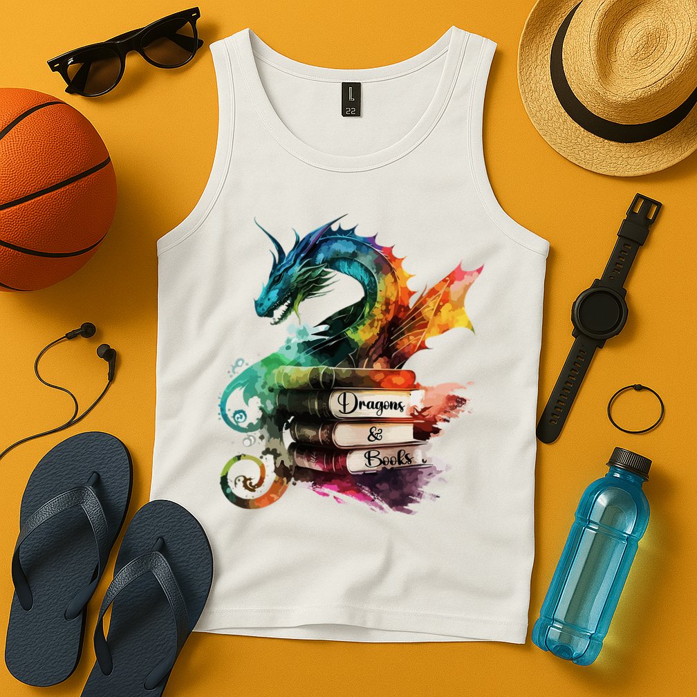 Dragons And Books Watercolor Fantasy Dragon Lover Theme Tank Top
