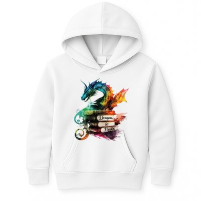 Dragons And Books Watercolor Fantasy Dragon Lover Theme Kids Hoodie