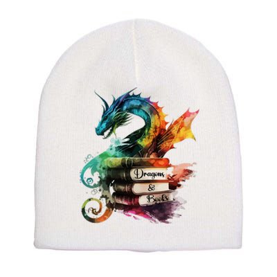 Dragons And Books Watercolor Fantasy Dragon Lover Theme Short Acrylic Beanie