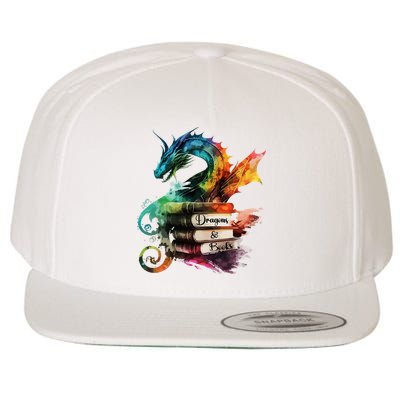 Dragons And Books Watercolor Fantasy Dragon Lover Theme Wool Snapback Cap