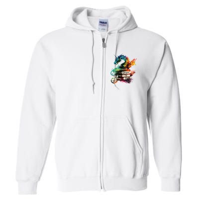 Dragons And Books Watercolor Fantasy Dragon Lover Theme Full Zip Hoodie