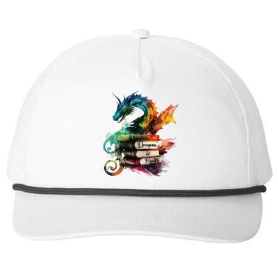 Dragons And Books Watercolor Fantasy Dragon Lover Theme Snapback Five-Panel Rope Hat