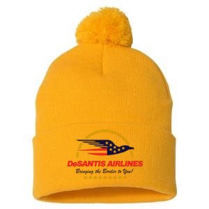 DeSantis Airlines Bringing The Border To You Funny Pom Pom 12in Knit Beanie