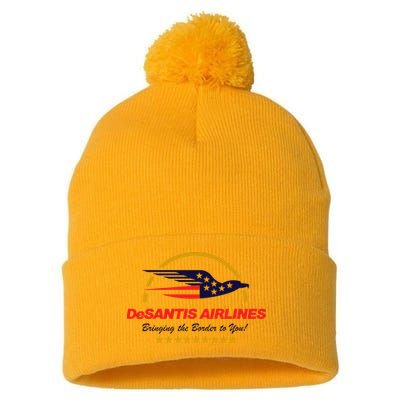 DeSantis Airlines Bringing The Border To You Funny Pom Pom 12in Knit Beanie