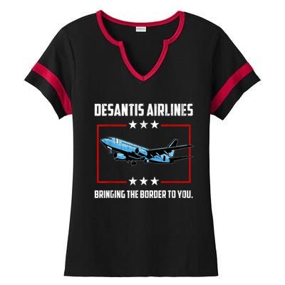 Desantis Airlines Bringing The Border To You Retro USA Flag Ladies Halftime Notch Neck Tee