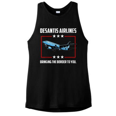 Desantis Airlines Bringing The Border To You Retro USA Flag Ladies PosiCharge Tri-Blend Wicking Tank