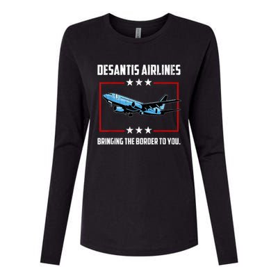 Desantis Airlines Bringing The Border To You Retro USA Flag Womens Cotton Relaxed Long Sleeve T-Shirt