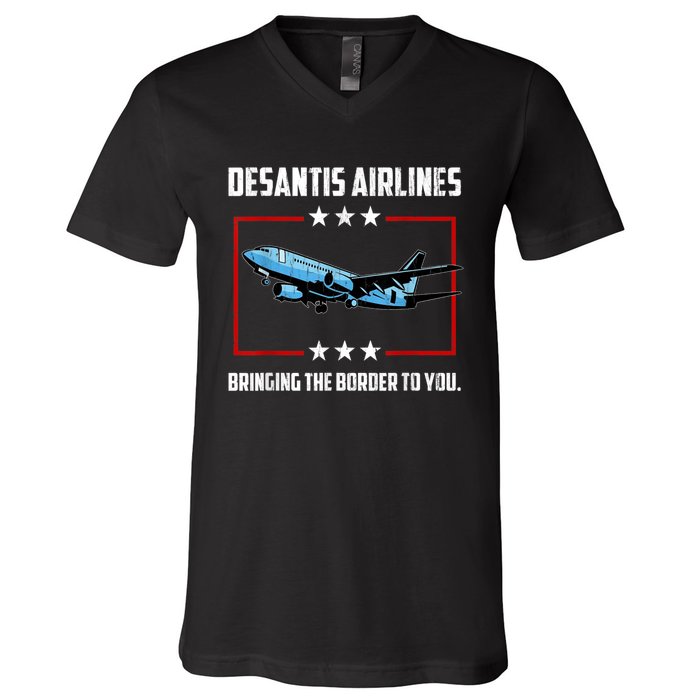 Desantis Airlines Bringing The Border To You Retro USA Flag V-Neck T-Shirt