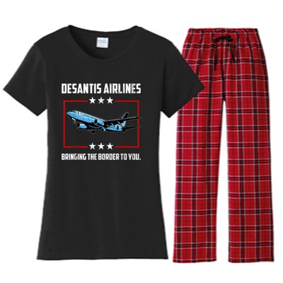 Desantis Airlines Bringing The Border To You Retro USA Flag Women's Flannel Pajama Set