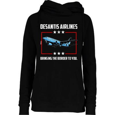 Desantis Airlines Bringing The Border To You Retro USA Flag Womens Funnel Neck Pullover Hood