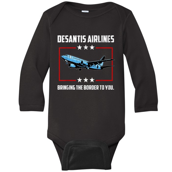 Desantis Airlines Bringing The Border To You Retro USA Flag Baby Long Sleeve Bodysuit