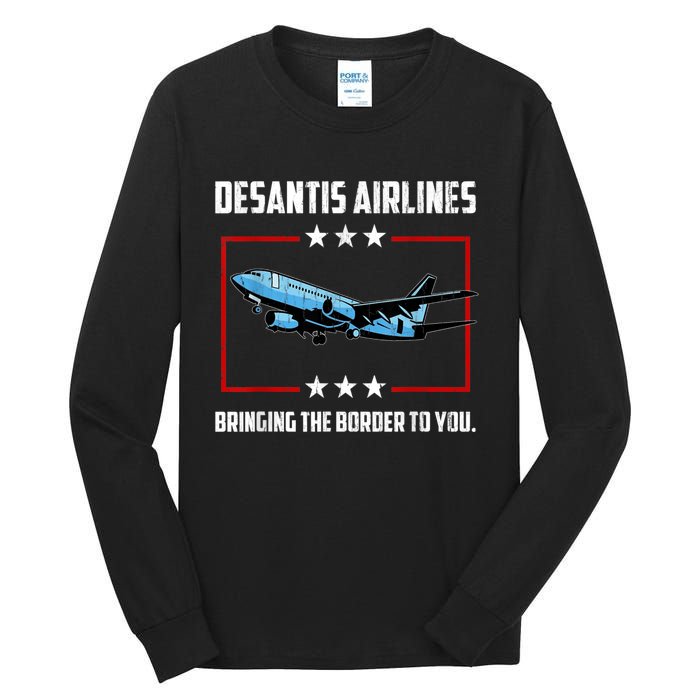 Desantis Airlines Bringing The Border To You Retro USA Flag Tall Long Sleeve T-Shirt