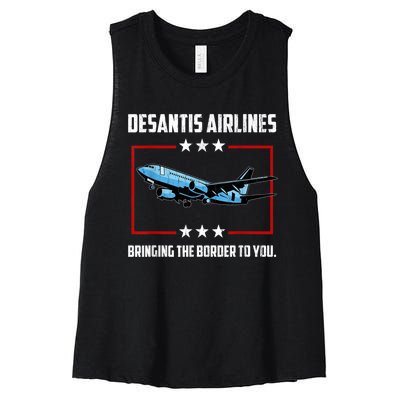 Desantis Airlines Bringing The Border To You Retro USA Flag Women's Racerback Cropped Tank