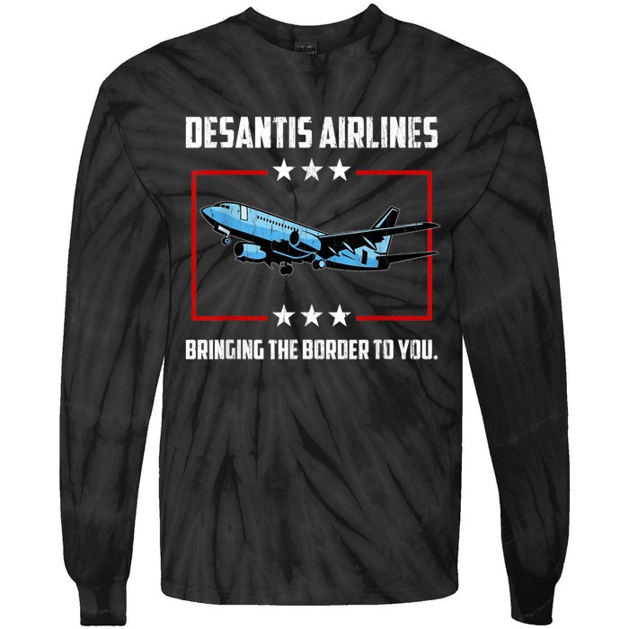 Desantis Airlines Bringing The Border To You Retro USA Flag Tie-Dye Long Sleeve Shirt